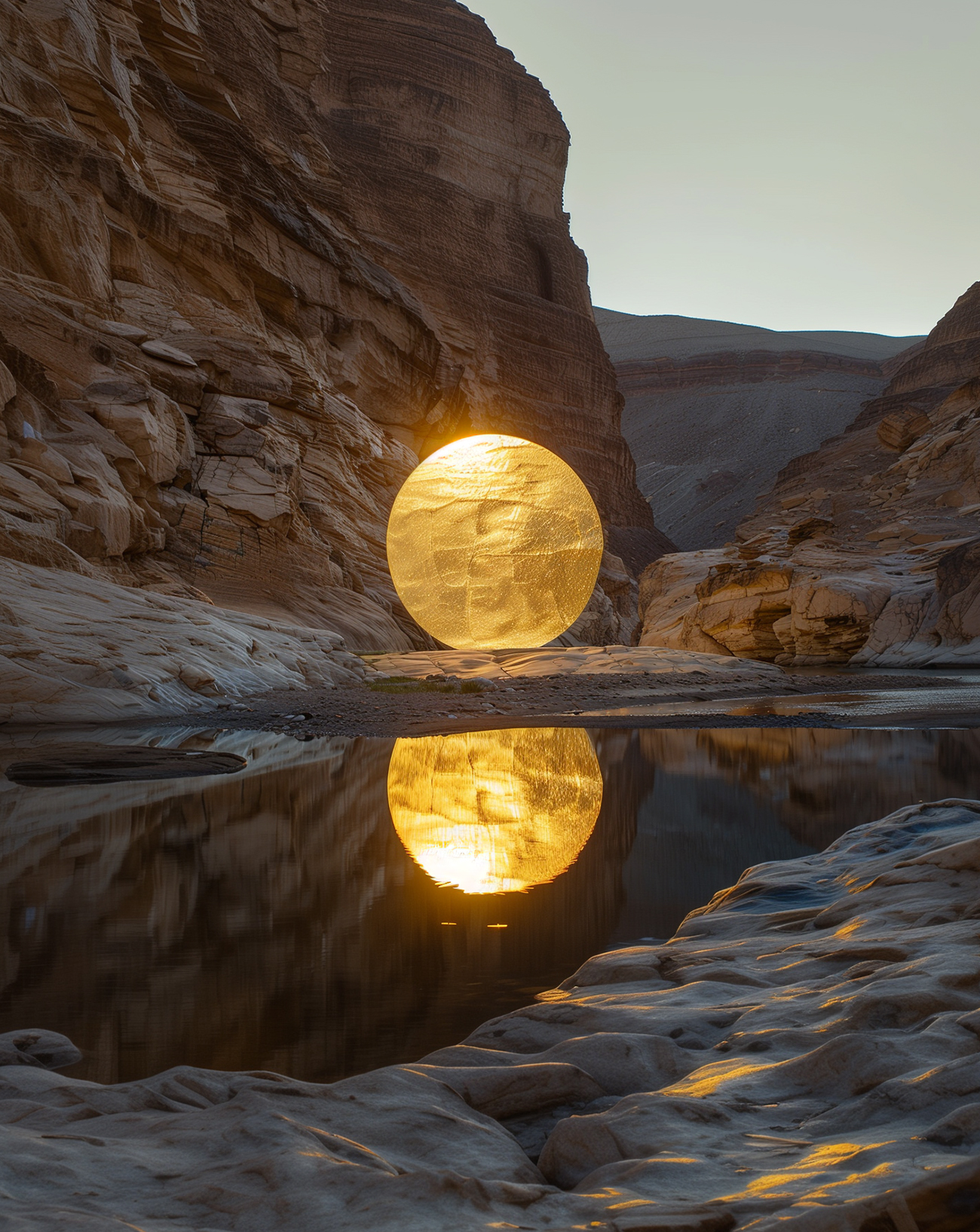 Louis-Cyprien Rials, Fiery Oculus / Melting sundial (2024) AI-generated Land Art concept Produced with the support of Arts AlUla and AFALULA. © Louis-Cyprien Rials. C ourtesy of the artist