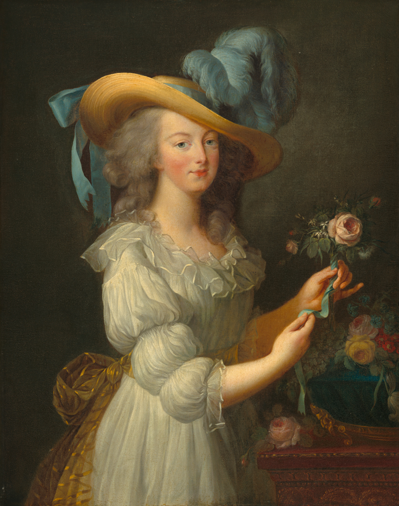 Peinture de Marie-Antoinette en robe de mousseline par Elisabeth Vigée Le Brun