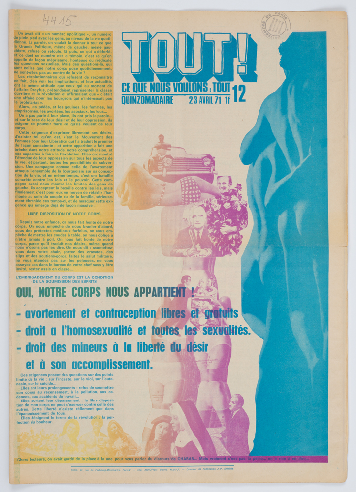Revue bimensuelle, photomontage de Jean-Jacques Lebel pour la couverture de Tout ! Ce que nous voulons : tout !, n°12, 23 avril 1971 © coll. la Contemporaine, GFP 4415.
