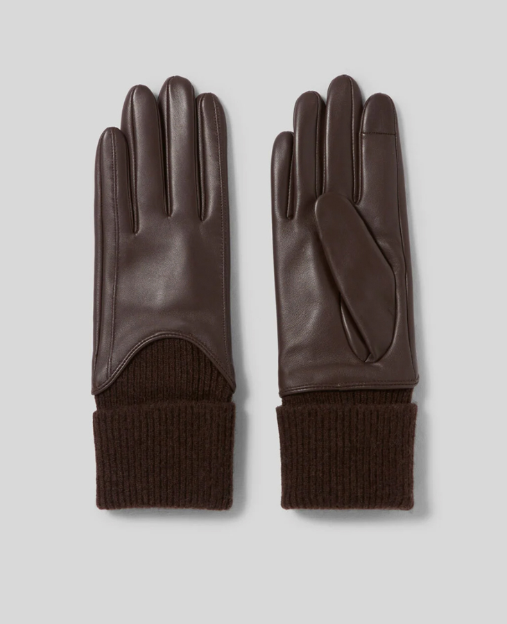 gants chocolat en cuir et maille claudie pierlot 