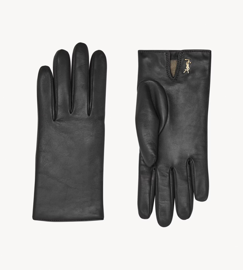 gants courts en cuir noir saint laurent 