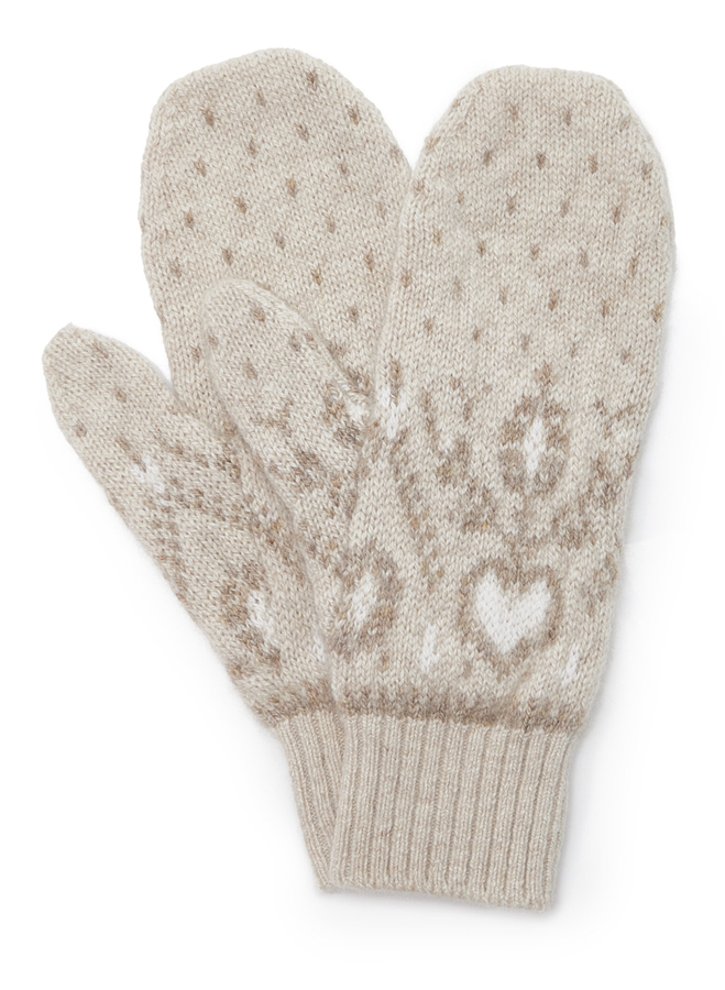 moufles en cachemire beige à motifs cœur khaite 