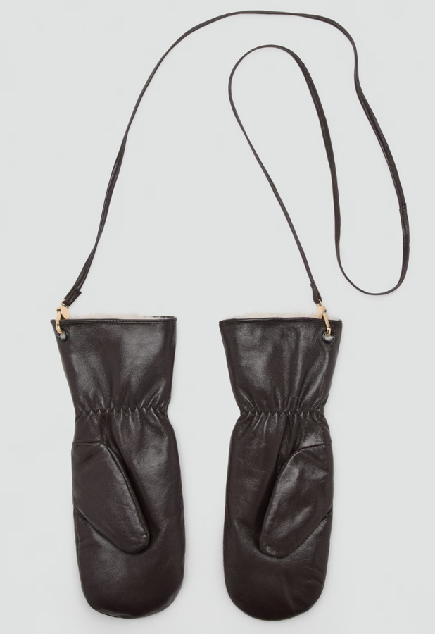 moufles en cuir marron foncé doublées mango 