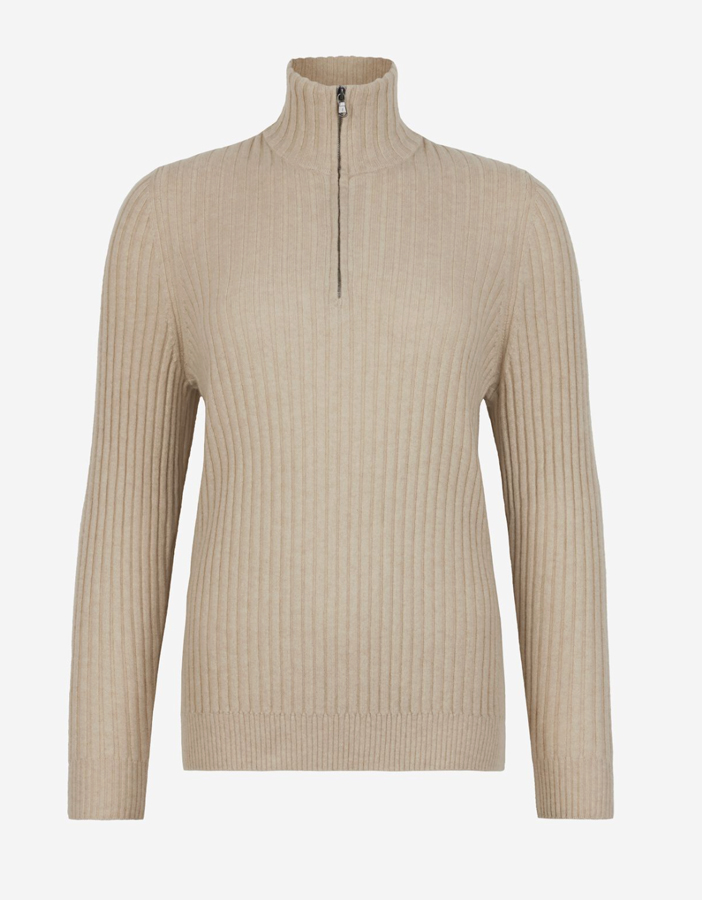 pull beige à zip en maille cotelée falconeri