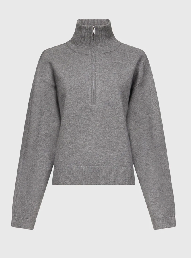 pull gris zippé en cachemire loulou de saison 