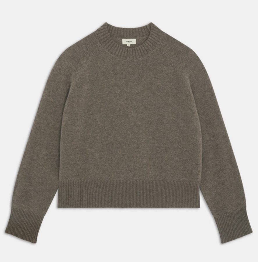 pull taupe à col rond en laine suncoo