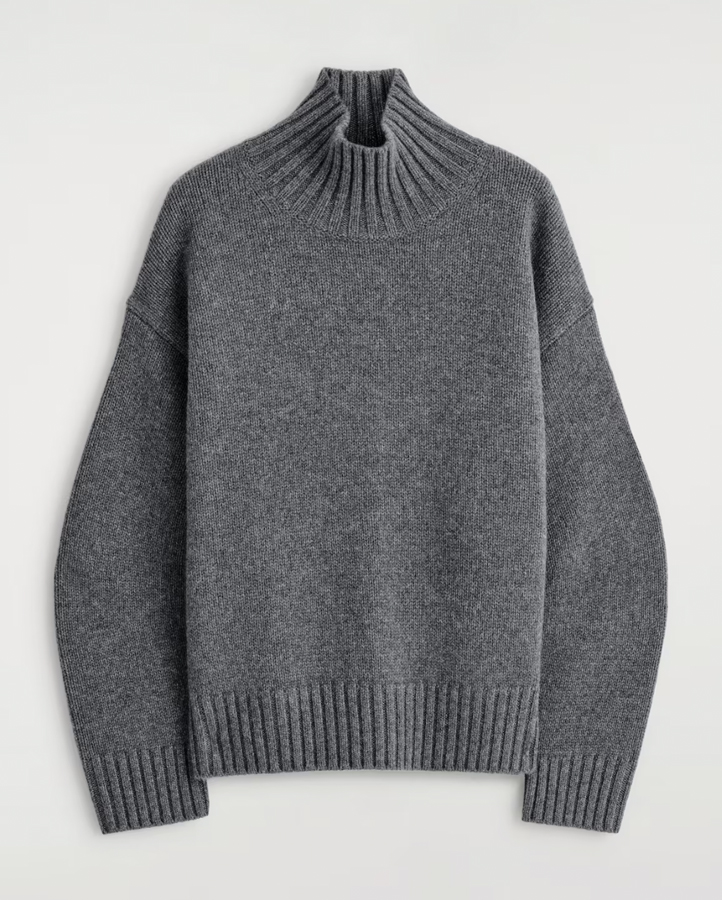 pull gris à col cheminée en cachemire cos 