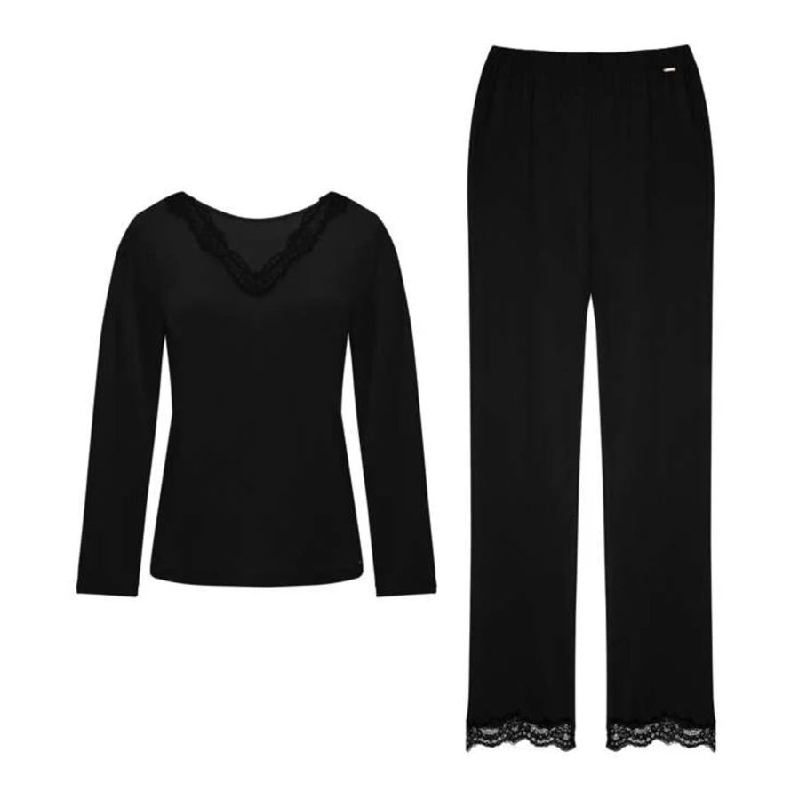 pyjama noir à détails de dentelle dorina 