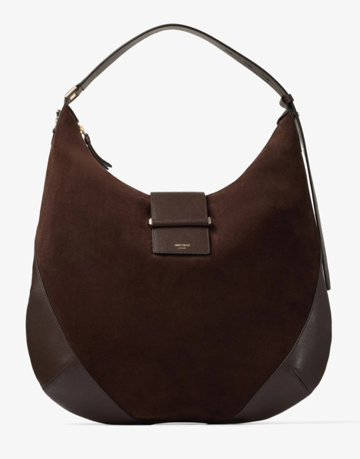 trend bag bar hobo suede and leather chocolate jimmy choo