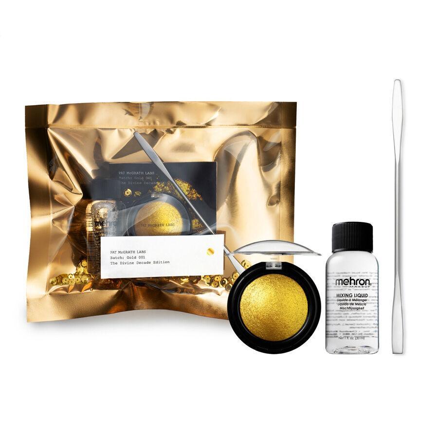 Gold 001: The Divine Decade Edition, Pat McGrath Labs.
Ultra-reflective pigments with Mehron mixing liquid and pro metal spatula, €46. Available on patmcgrath.com.