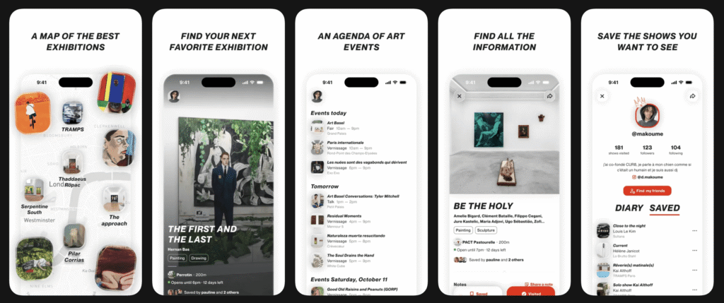 Des captures d'écran de l'interface de l'application Cur8.