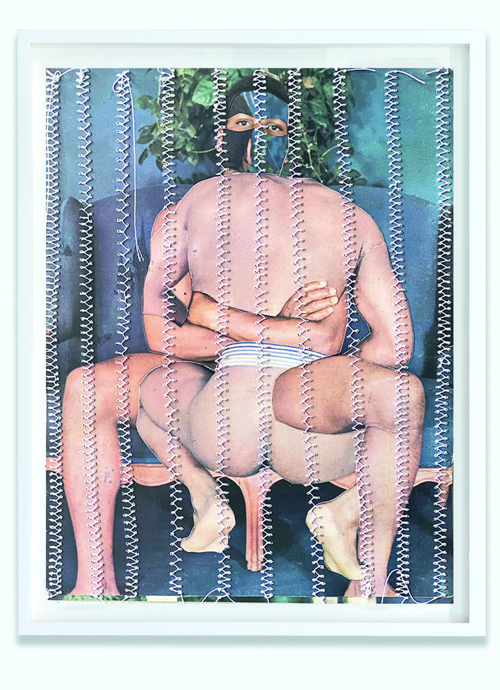 Untitled (Feeling Blue) [2020] de Troy Montes Michie. Papier découpé et fil polyester sur papier magazine.
27,94 x 21,59 cm. © Courtesy of the artist and Company Gallery.