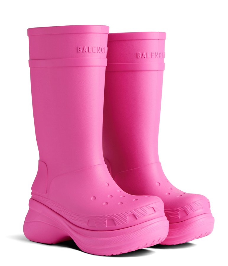 bottes de pluie en caoutchouc rose balenciaga x crocs 