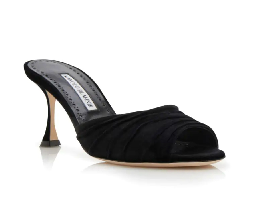 mules à talon en suede noir manolo blahnik