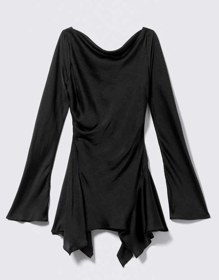 robe de soiree en satin noir weekday