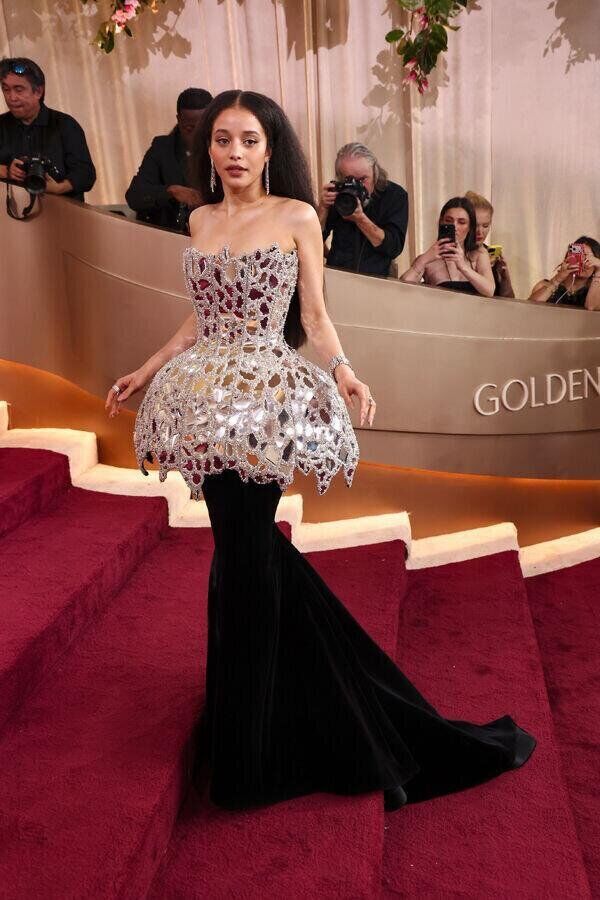 Chase Infiniti wearing Louis Vuitton with De Beers jewels golden globes 2026