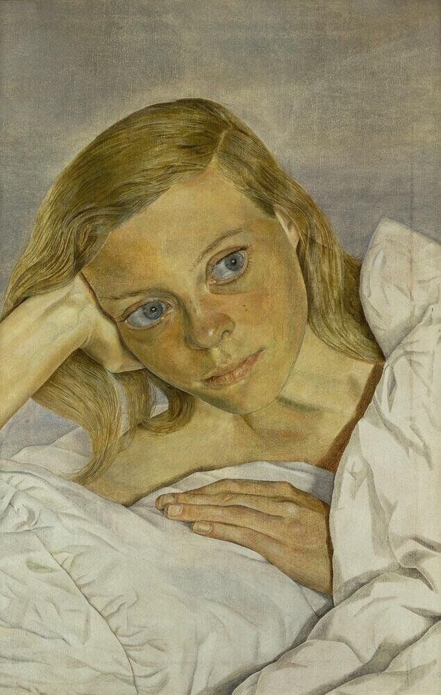 peinture de l'artiste Lucian Freud, Girl in Bed (1952) exposée à la National Portrait Gallery de Londres en 2026