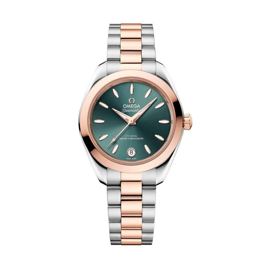 montre or jaune et or blanc omega