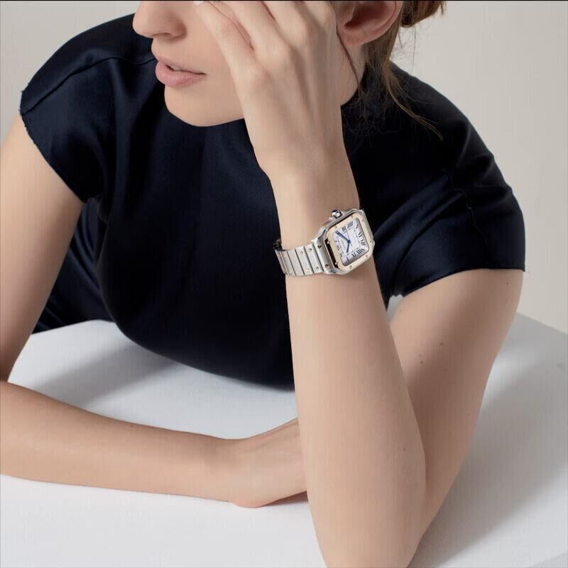 montre bicolore santons de cartier portée