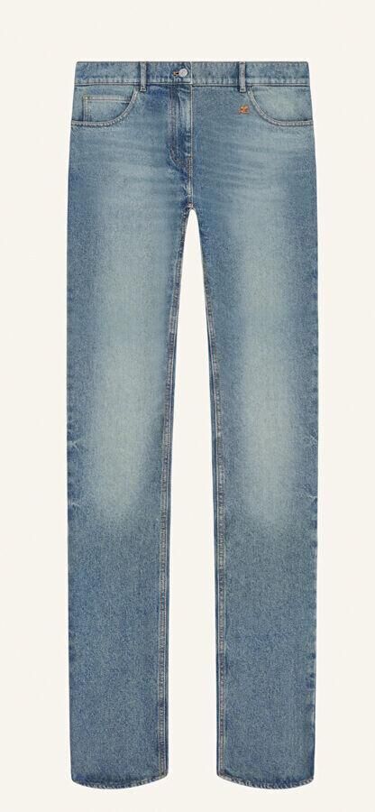 jean droit taille basse tendance en denim délavé courreges