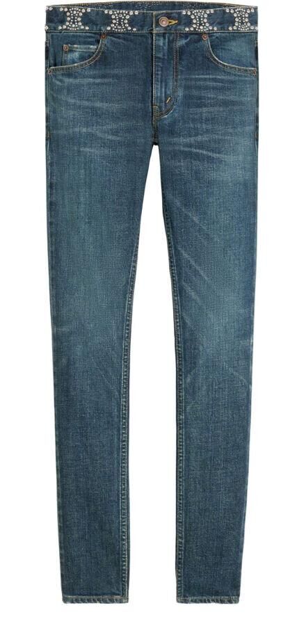 jean skinny taille basse tendance à strass celine
