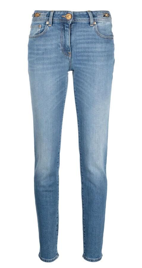 jean skinny taille basse tendance en denim délavé