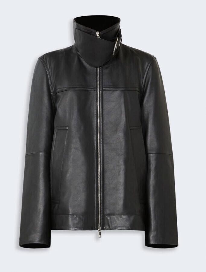 veste en cuir noir à col cheminée sportmax