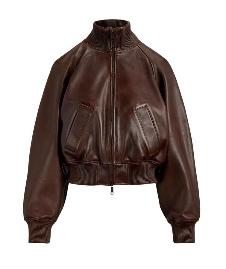 bomber en cuir marron polo ralph lauren col montant