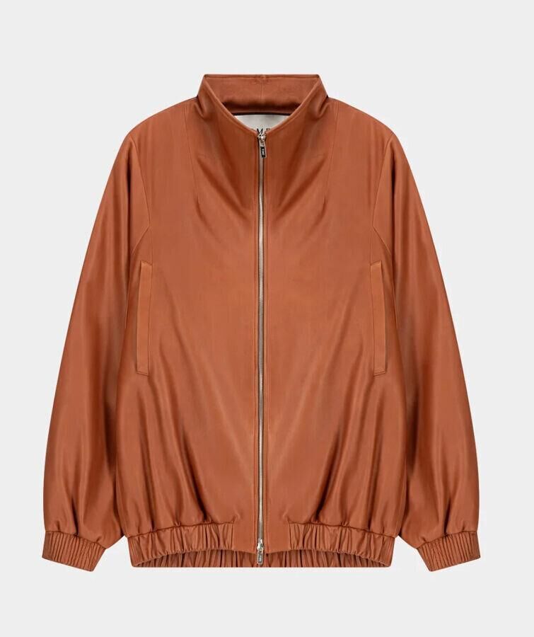 bomber à col montant en cuir orangé time