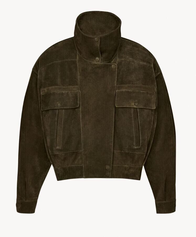 veste oversized à col montant en daim khaki saint laurent