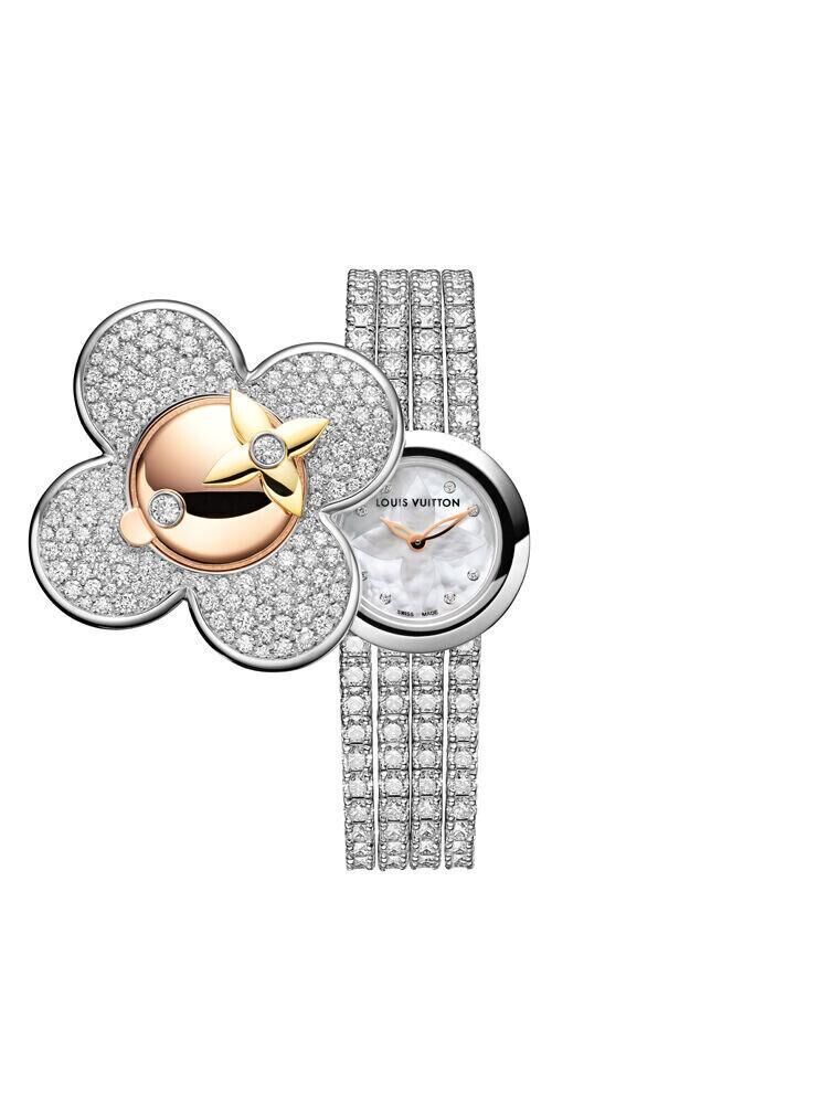 Bijou Secret Vivienne en or blanc, or rose et or jaune, serti de diamants, Louis Vuitton Horlogerie.