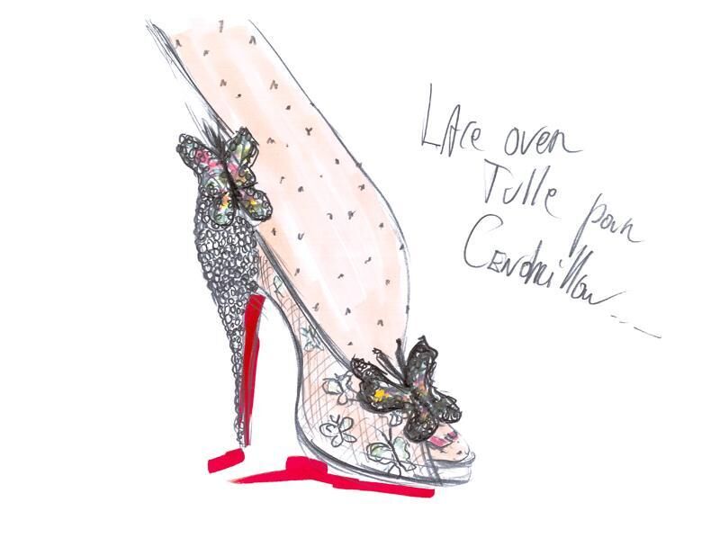 Dessin de la paire Cinderella. © Christian Louboutin.