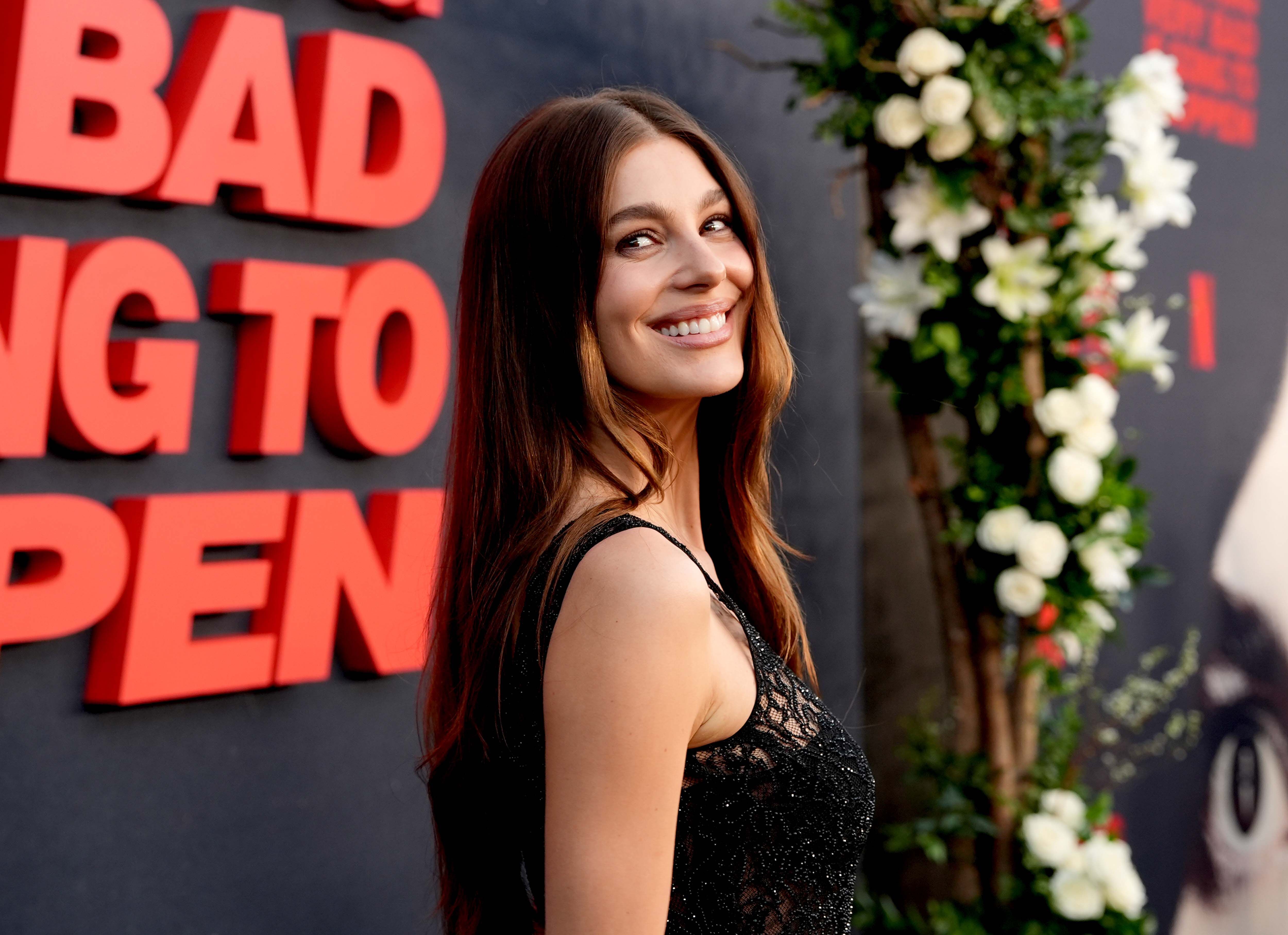 Camila Morrone lors de la promotion de la série Un très mauvais pressentiment.