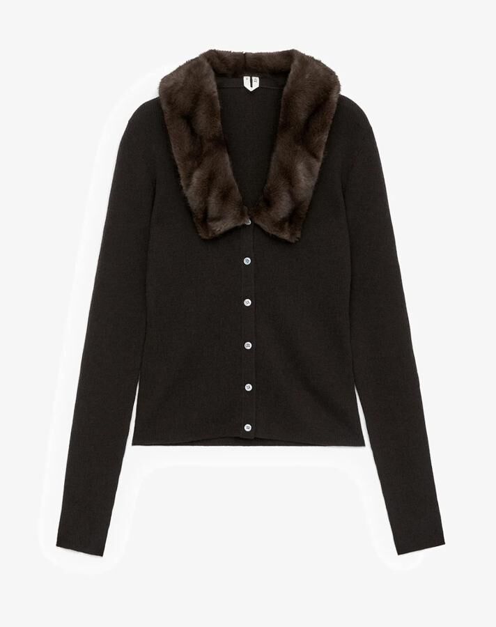 cardigan tendance en laine et col en fausse fourrure arket