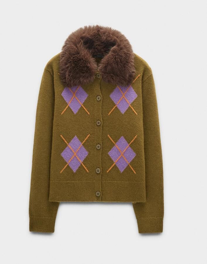 cardigan tendance en maille à col effet fourrure parfois