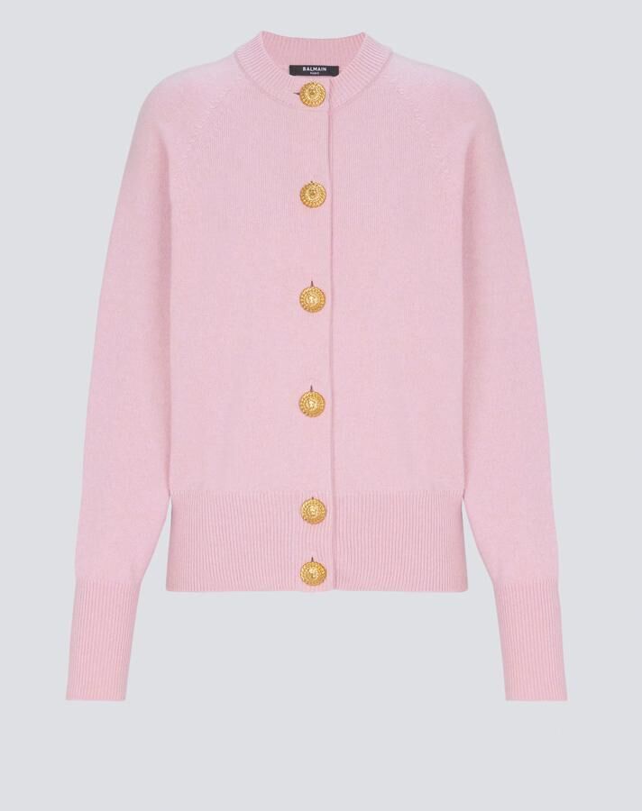 cardigan tendance boutons dorés et eco-cachemire rose balmain