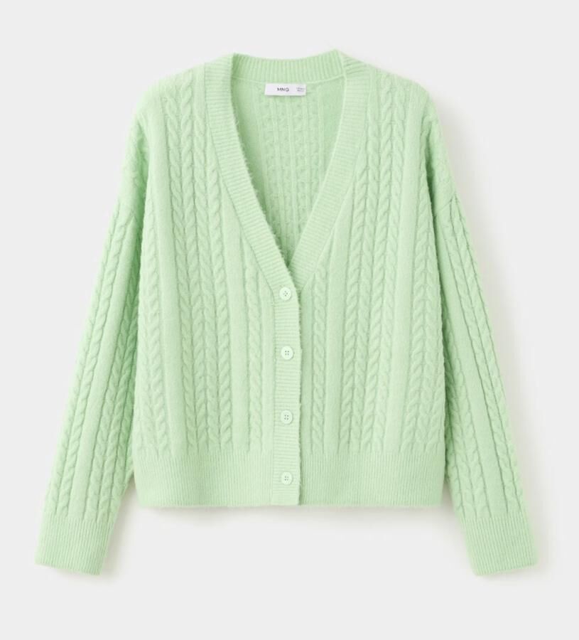 cardigan vert en maille tressée mango tendance