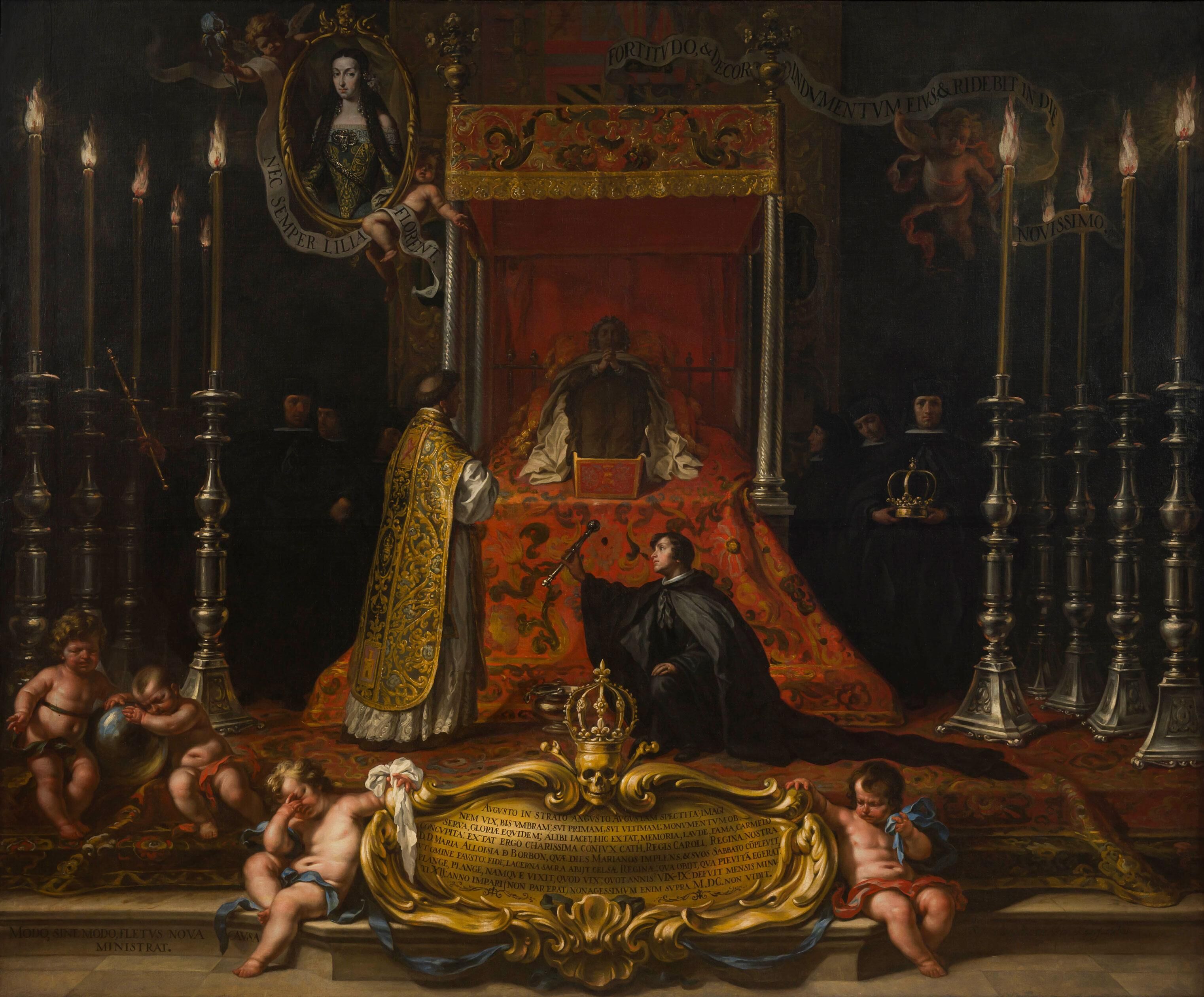 Tableau de Sebastián Muñoz, Marie-Louise d’Orléans, reine d’Espagne, en chapelle ardente (1689-1690), exposé au musée Jacquemart-André à Paris en 2026