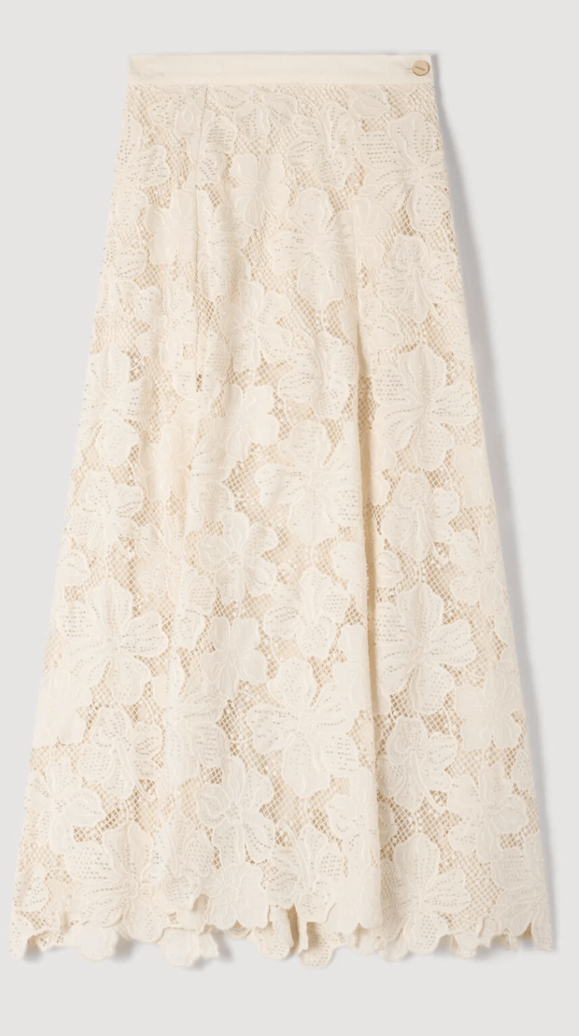 Jupe longue en guipure tendance jupe transparente