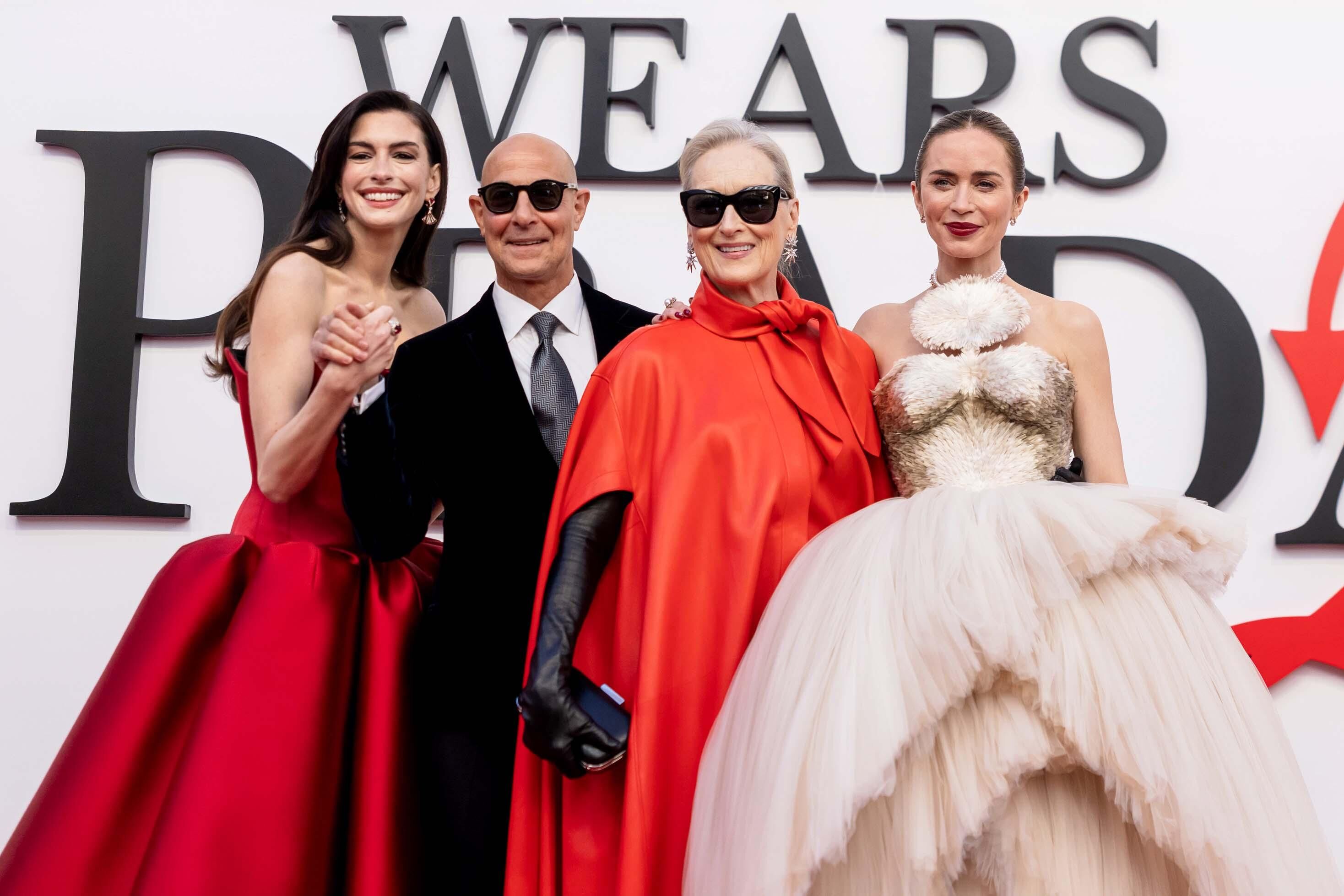 Anne Hathaway, Stanley Tucci, Meryl Streep et Emily Blunt l’avant-première du film Le Diable s'habille en Prada 2 à New York, le 20 avril 2026. © TheStewartofNY/Getty Images pour 20th Century Studios.