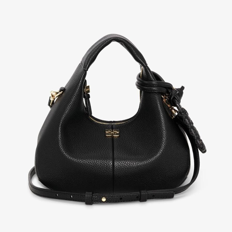 le mini hobo bag de ganni en cuir grainé noir