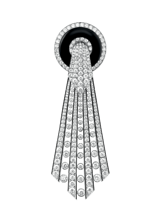 La broche lavallière diamants en onyx et diamants Boucheron haute joaillerie