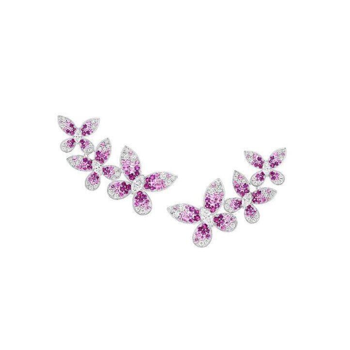 Boucles d’oreilles Butterfly, en or blanc, saphirs roses, rubis et diamants blancs, Graff.