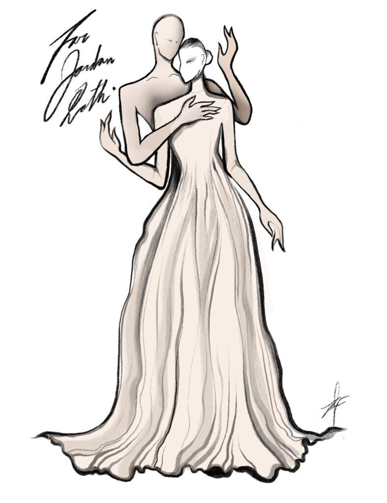 Le croquis de la robe Robert Wun de Jordan Roth.