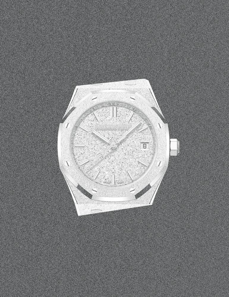 La montre Royal Oak Frosted Gold Automatique 34 mm d'Audemars Piguet illustration pour Numéro.