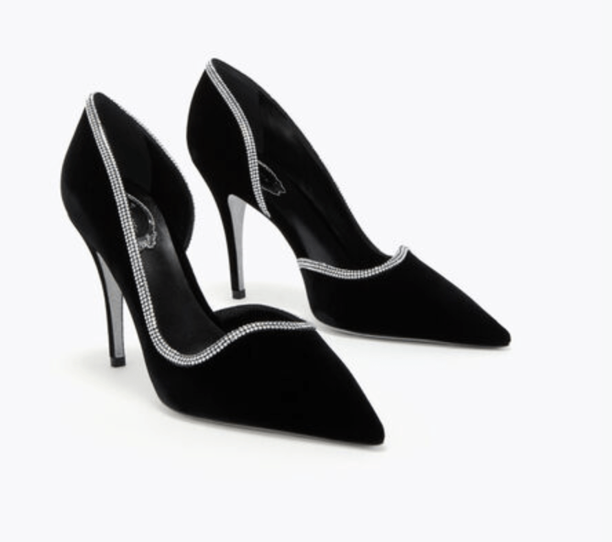 escarpins en velours noir et strass tendance printemps-ete 2026 rené caovilla