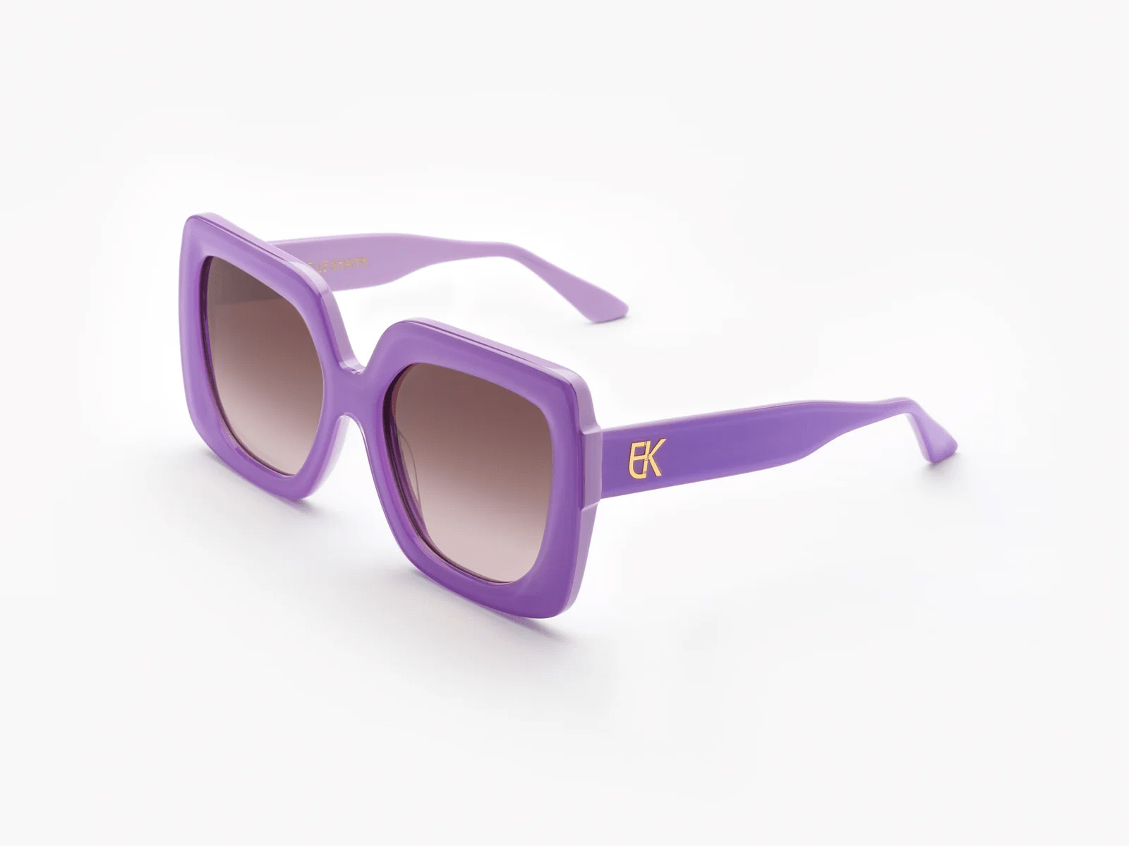 Lunettes de soleil mauves XXL monture carrée Emmanuelle Khanh.