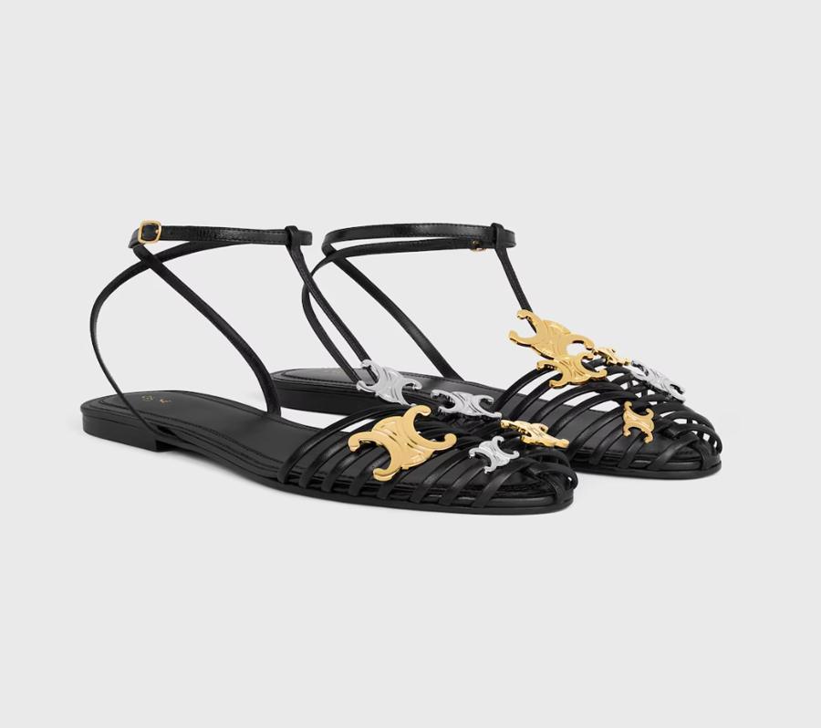 sandales plates en cuir ornées de logos celine tendance printemps-ete 2026