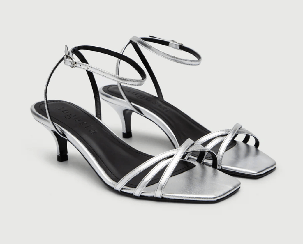 sandales en cuir argenté à petit talon augusta tendance printemps-ete 2026