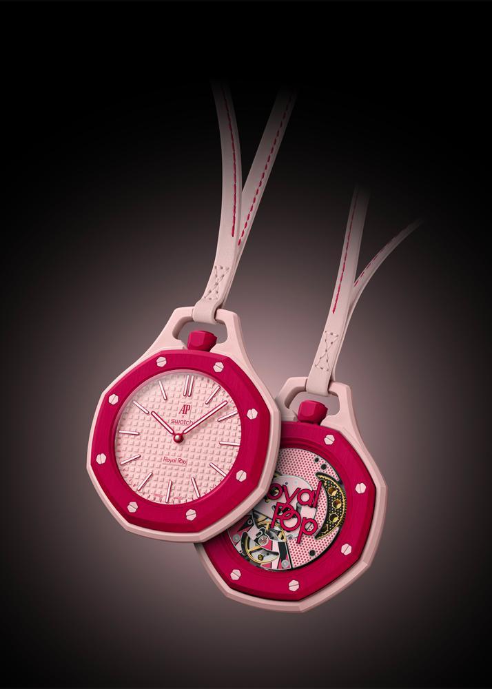 MontreRoyal Pop en biocéramique, mouvement SISTEM51 de Swatch, Audemars Piguet x Swatch, 385 €.